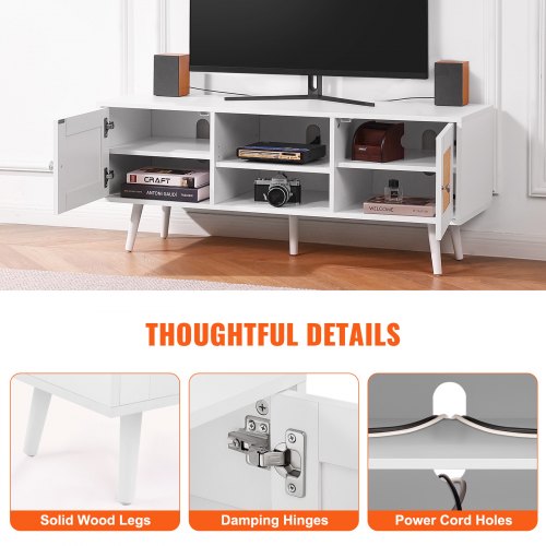 Rattan TV Stand Boho TV Cabinet for 55 inch TV Mid Century Modern TV