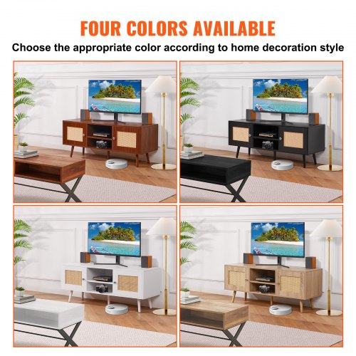 Rattan TV Stand Boho TV Cabinet for 55 inch TV Mid Century Modern TV