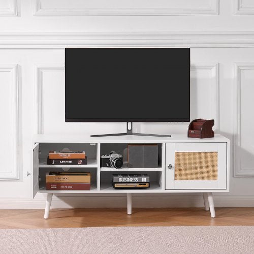 Rattan TV Stand Boho TV Cabinet for 55 inch TV Mid Century Modern TV