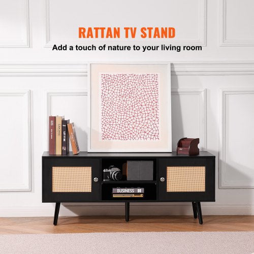 Rattan TV Stand Boho TV Cabinet for 55 inch TV Mid Century Modern TV