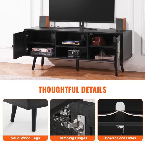 Rattan TV Stand Boho TV Cabinet for 55 inch TV Mid Century Modern TV