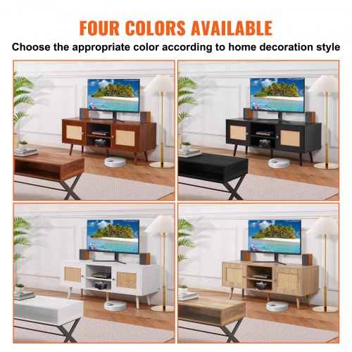 Rattan TV Stand Boho TV Cabinet for 55 inch TV Mid Century Modern TV