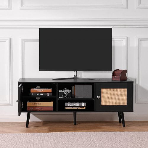 Rattan TV Stand Boho TV Cabinet for 55 inch TV Mid Century Modern TV