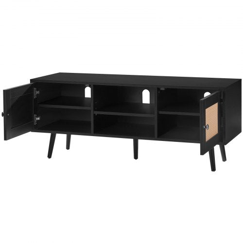 Rattan TV Stand Boho TV Cabinet for 55 inch TV Mid Century Modern TV