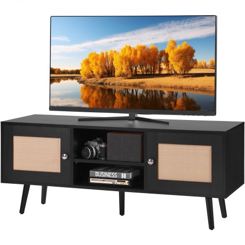 Rattan TV Stand Boho TV Cabinet for 55 inch TV Mid Century Modern TV
