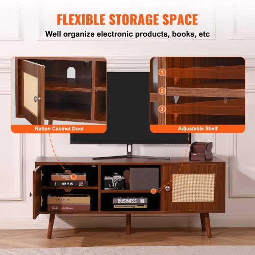 Rattan TV Stand Boho TV Cabinet for 55 inch TV Mid Century Modern TV