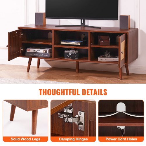 Rattan TV Stand Boho TV Cabinet for 55 inch TV Mid Century Modern TV