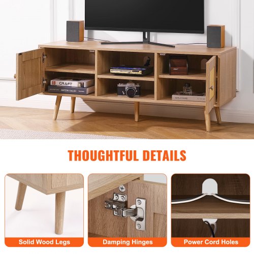 Rattan TV Stand Boho TV Cabinet for 55 inch TV Mid Century Modern TV
