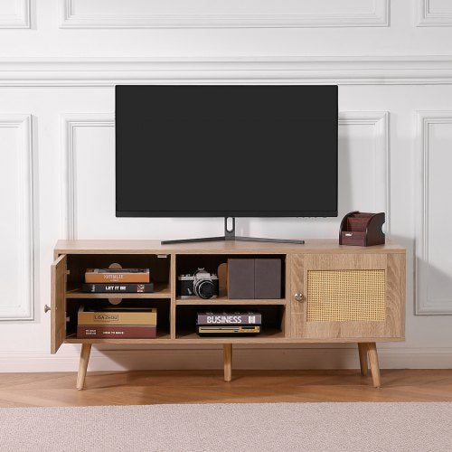 Rattan TV Stand Boho TV Cabinet for 55 inch TV Mid Century Modern TV