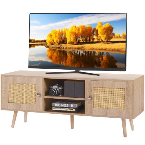 Rattan TV Stand Boho TV Cabinet for 55 inch TV Mid Century Modern TV