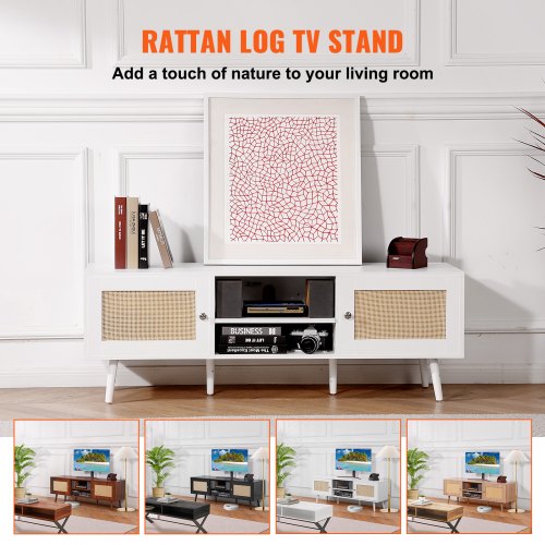 Rattan TV Stand for 65 inch TV Boho TV Stand with Rattan Door