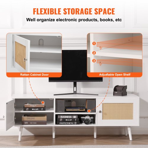 Rattan TV Stand for 65 inch TV Boho TV Stand with Rattan Door