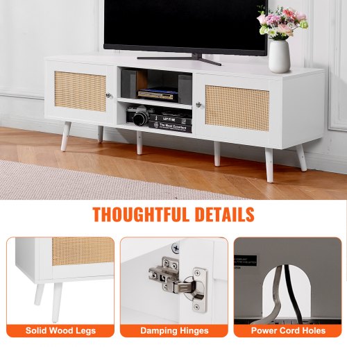 Rattan TV Stand for 65 inch TV Boho TV Stand with Rattan Door