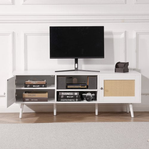Rattan TV Stand for 65 inch TV Boho TV Stand with Rattan Door