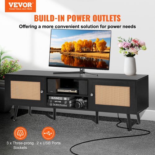 Rattan TV Stand for 65 inch TV Boho TV Stand with Rattan Door
