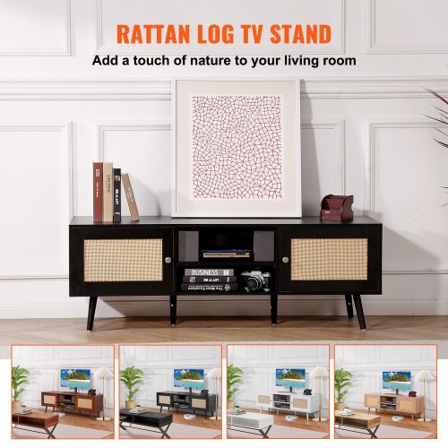 Rattan TV Stand for 65 inch TV Boho TV Stand with Rattan Door
