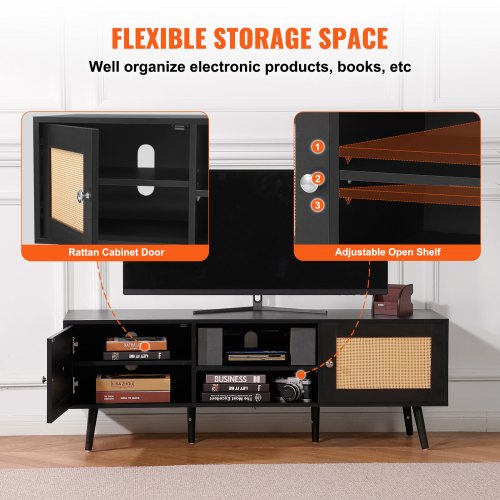 Rattan TV Stand for 65 inch TV Boho TV Stand with Rattan Door