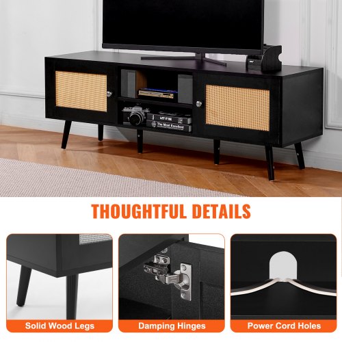 Rattan TV Stand for 65 inch TV Boho TV Stand with Rattan Door