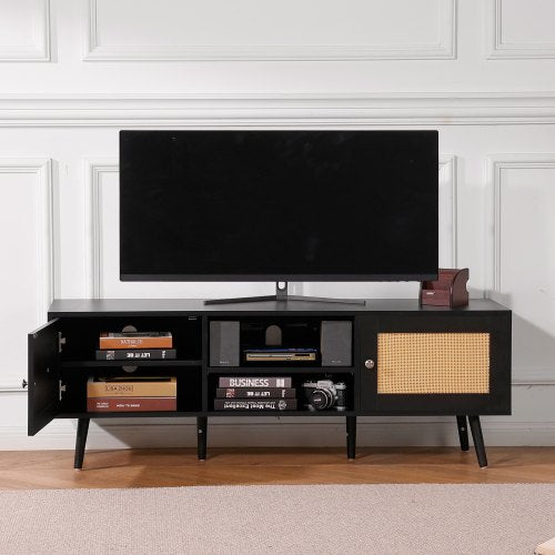 Rattan TV Stand for 65 inch TV Boho TV Stand with Rattan Door