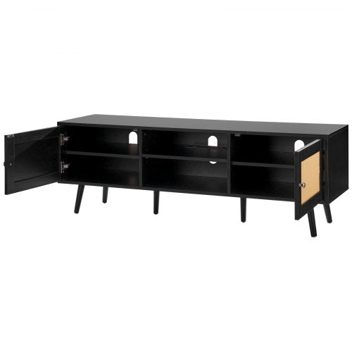 Rattan TV Stand for 65 inch TV Boho TV Stand with Rattan Door