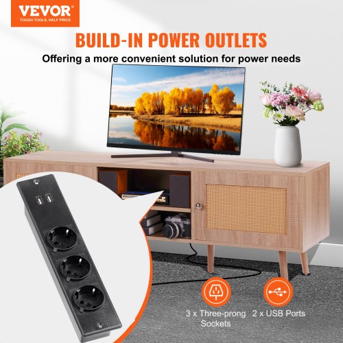 Rattan TV Stand Mid Century Modern TV Stand for 65 inch TV Boho Rattan TV
