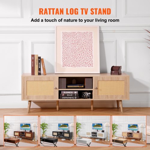 Rattan TV Stand Mid Century Modern TV Stand for 65 inch TV Boho Rattan TV