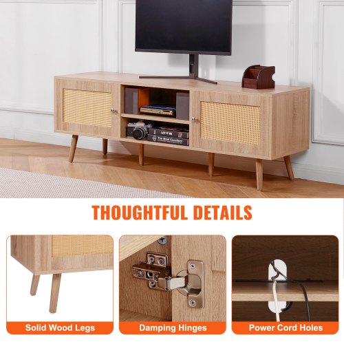 Rattan TV Stand Mid Century Modern TV Stand for 65 inch TV Boho Rattan TV
