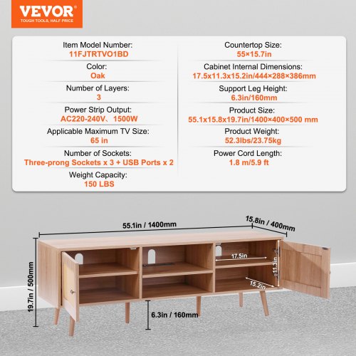 Rattan TV Stand Mid Century Modern TV Stand for 65 inch TV Boho Rattan TV