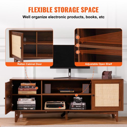 Rattan TV Stand for 75in TV Boho TV Stand with Rattan Door Entertainment