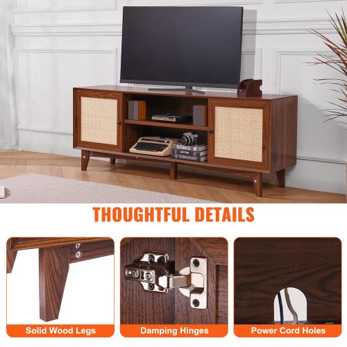 Rattan TV Stand for 75in TV Boho TV Stand with Rattan Door Entertainment