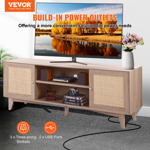Rattan TV Stand Mid Century Modern TV Stand for 75 inch TV Boho Rattan TV