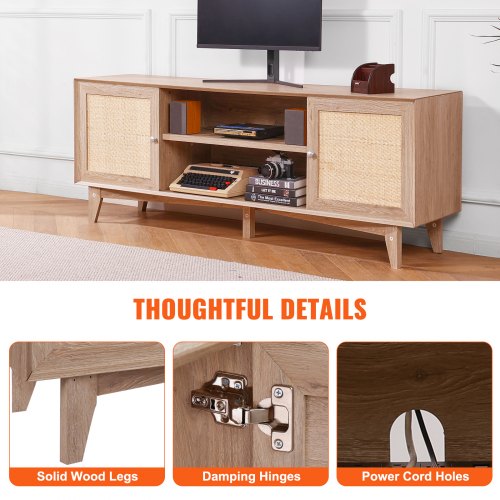 Rattan TV Stand Mid Century Modern TV Stand for 75 inch TV Boho Rattan TV