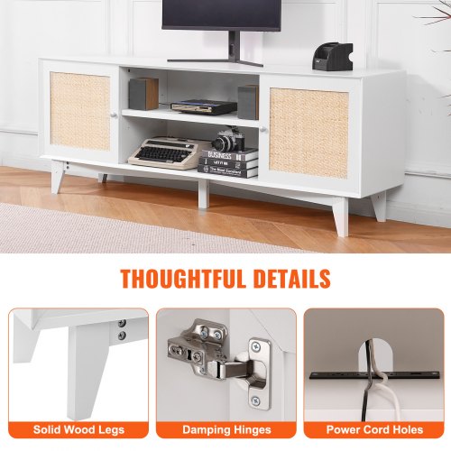 Rattan TV Stand for 75in TV Boho TV Stand with Rattan Door Entertainment