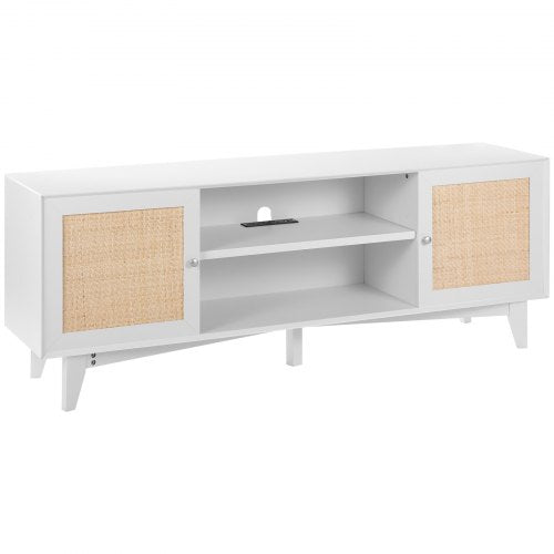 Rattan TV Stand for 75in TV Boho TV Stand with Rattan Door Entertainment