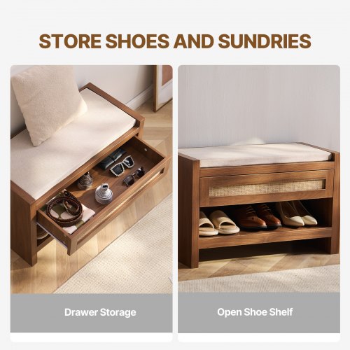 Rattan Bench 309 Rattan Shoe Bench Entryway Bench with Storage Drawer