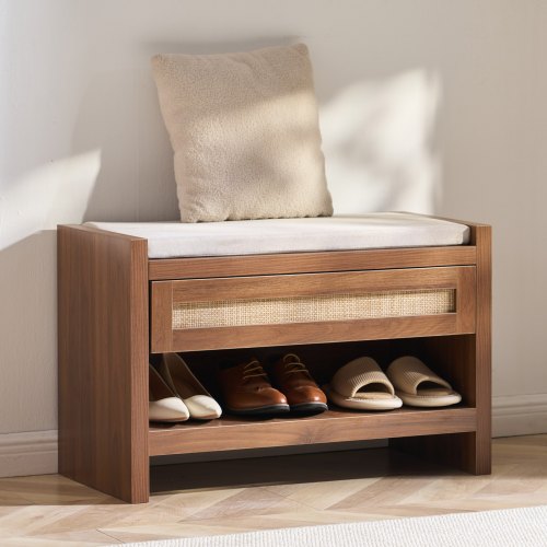 Rattan Bench 309 Rattan Shoe Bench Entryway Bench with Storage Drawer