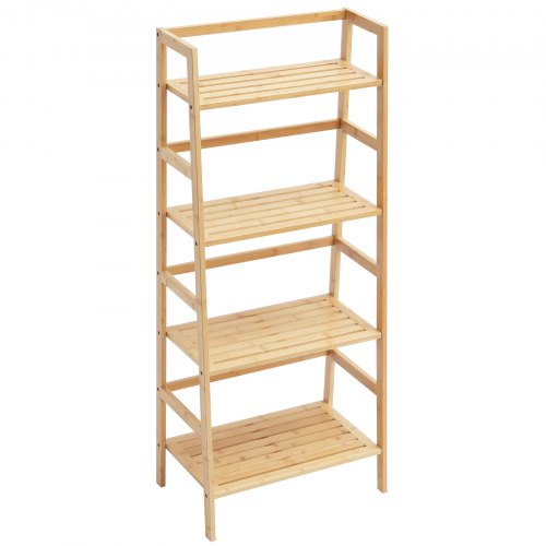4Tier Bamboo Ladder Shelf Trapezoid Open Bookcase Display Storage Rack