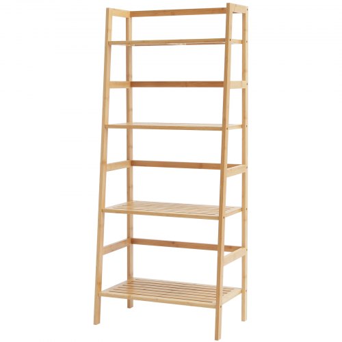 4Tier Bamboo Ladder Shelf Trapezoid Open Bookcase Display Storage Rack