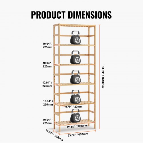6Tier Bamboo Shelf Open Wood Bookshelf Display Storage Rack Organizer