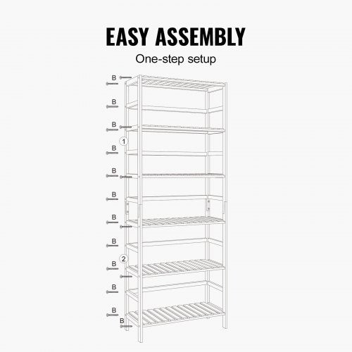 6Tier Bamboo Shelf Open Wood Bookshelf Display Storage Rack Organizer