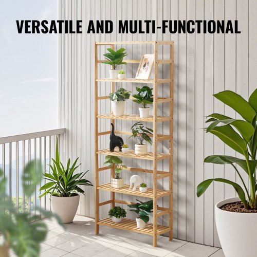6Tier Bamboo Shelf Open Wood Bookshelf Display Storage Rack Organizer