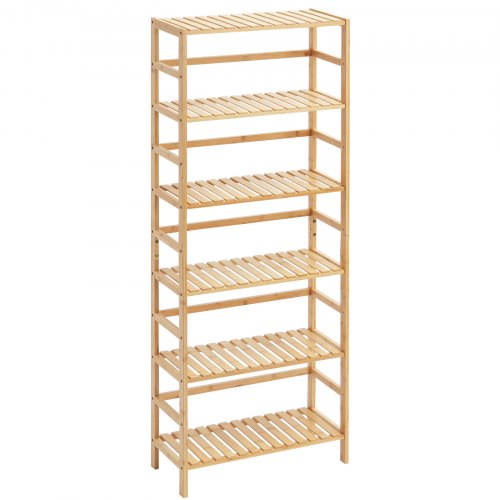 6Tier Bamboo Shelf Open Wood Bookshelf Display Storage Rack Organizer