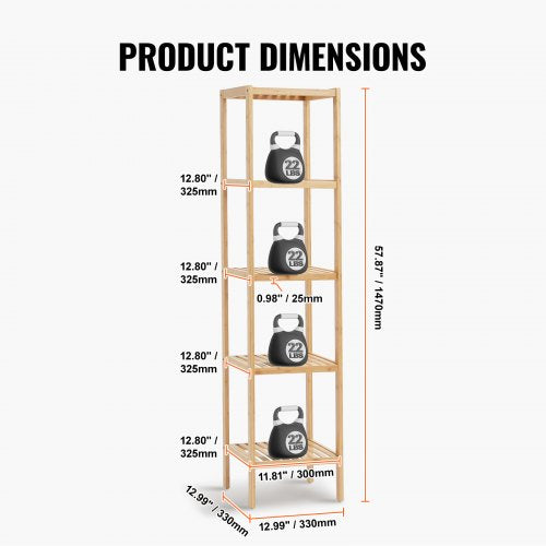 5Tier Bathroom Standing Shelf Narrow Shelving Unit Display Storage Rack