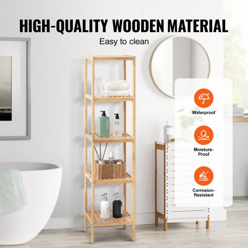 5Tier Bathroom Standing Shelf Narrow Shelving Unit Display Storage Rack