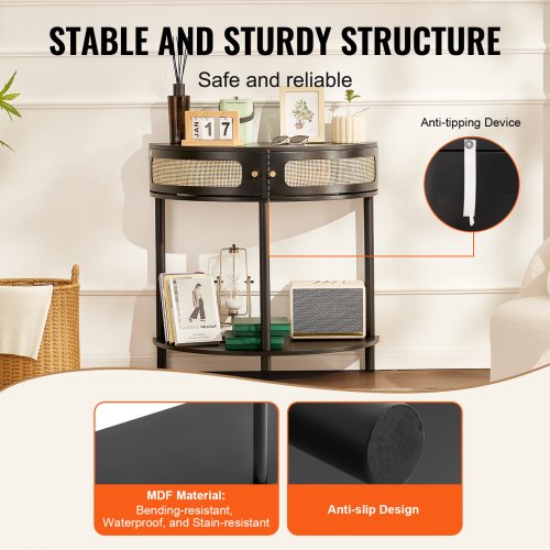 Halfmoon Rattan Console Table with 2 Drawers Rattan Entryway Table with 2