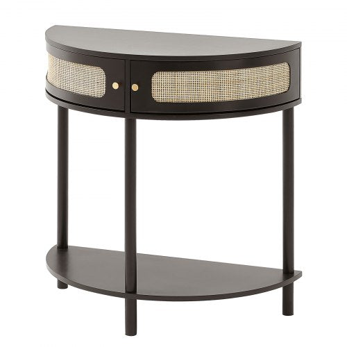 Halfmoon Rattan Console Table with 2 Drawers Rattan Entryway Table with 2