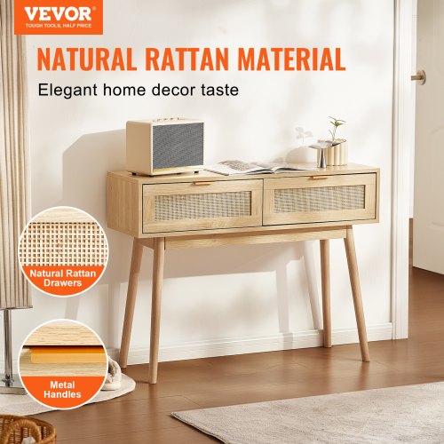 Rattan Console Table with 2 Storage Drawers Rattan Entryway Table with 2