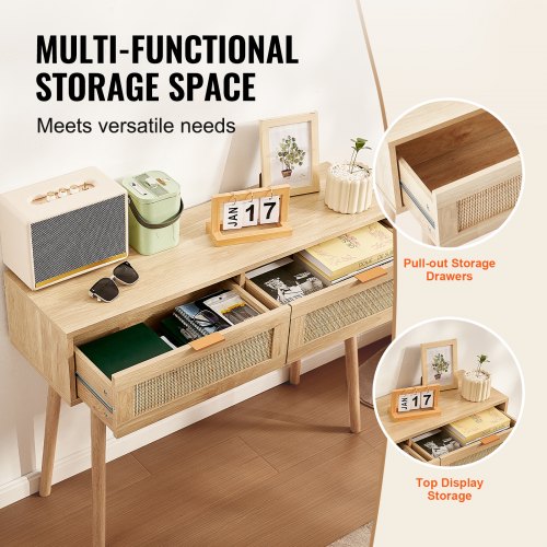 Rattan Console Table with 2 Storage Drawers Rattan Entryway Table with 2