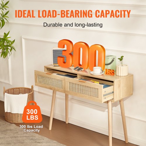 Rattan Console Table with 2 Storage Drawers Rattan Entryway Table with 2