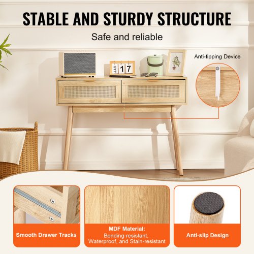 Rattan Console Table with 2 Storage Drawers Rattan Entryway Table with 2